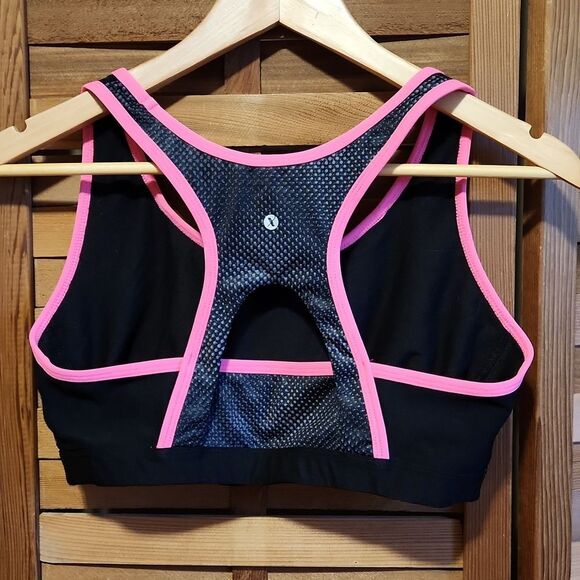 Xersion Black Pink Gray Sports Bra Women L Polyester Spandex - Picture 2 of 6